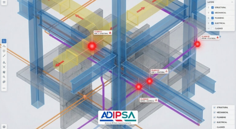 BIM coordination clash detection workflow in federated BIM model