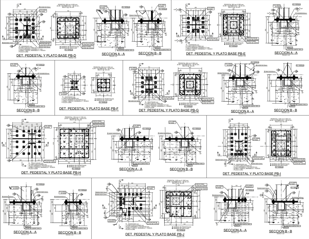 SMP Office Structural Design & Steel Detailing Project - pedestal and base plate drawing sheets